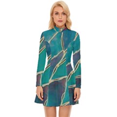 Aqua Batik, Abstract, Colorful Long Sleeve Velour Longline Dress by kyorashop23