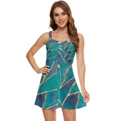 Aqua Batik, Abstract, Colorful Ruffle Edge Bra Cup Chiffon Mini Dress by kyorashop23