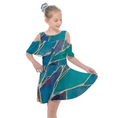 Aqua Batik, Abstract, Colorful Kids  Shoulder Cutout Chiffon Dress by kyorashop23
