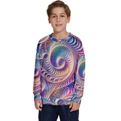 Abstract Fractal Art Swirl Pattern Kids  Crewneck Sweatshirt by Salmanaz77