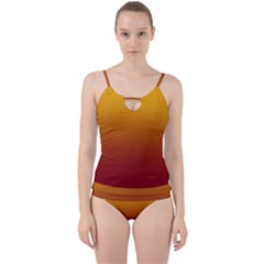 Amber Orange To Burgundy Red Linear Gradient Cut Out Top Tankini Set by GradientsOmbre