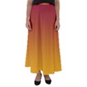 Burgundy Red To Amber Orange Linear Gradient Flared Maxi Skirt View1