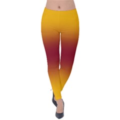 Amber Orange To Burgundy Red Bilinear Gradient Velvet Leggings by GradientsOmbre