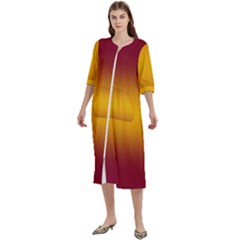 Burgundy Red To Amber Orange Bilinear Gradient Women s Cotton 3/4 Sleeve Nightgown by GradientsOmbre