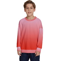 Pink Lace To Scarlet Red Linear Gradient Kids  Crewneck Sweatshirt by GradientsOmbre