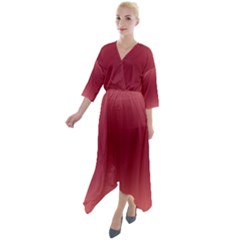 Coral Pink To Burgundy Red Bilinear Gradient Quarter Sleeve Wrap Front Maxi Dress by GradientsOmbre