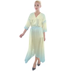 Baby Blue To Cream Yellow Bilinear Gradient Quarter Sleeve Wrap Front Maxi Dress by GradientsOmbre