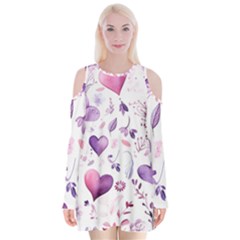 Hearts Love Purple Velvet Long Sleeve Shoulder Cutout Dress by Grandong