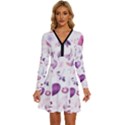 Hearts Love Purple Long Sleeve Deep V Mini Dress  View1