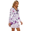 Hearts Love Purple Long Sleeve Deep V Mini Dress  View3