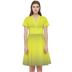 Navy Blue To Electric Yellow Bilinear Gradient Short Sleeve Waist Detail Dress by GradientsOmbre