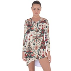 Christmas Tree Snow Asymmetric Cut-out Shift Dress by Bedest