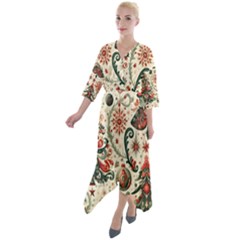 Christmas Tree Snow Quarter Sleeve Wrap Front Maxi Dress by Bedest