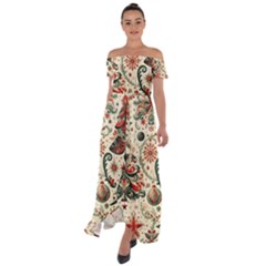 Christmas Tree Snow Off Shoulder Open Front Chiffon Dress by Bedest