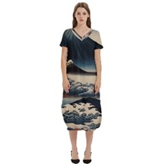 Hokusai Moutains Japan T-shirt Midi Dress With Pockets by Bedest