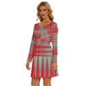 Zigzag Pattern Chevron Red Long Sleeve Wide Neck Velvet Dress View2