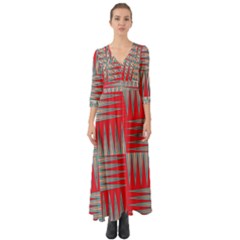 Zigzag Pattern Chevron Red Button Up Boho Maxi Dress by Bedest