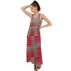 Zigzag Pattern Chevron Red V-neck Chiffon Maxi Dress by Bedest