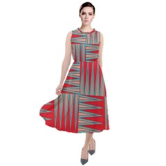 Zigzag Pattern Chevron Red Round Neck Boho Dress by Bedest