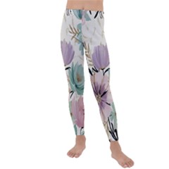 Flowers Pattern Floral Kids  Lightweight Velour Leggings by Sabxi