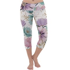 Flowers Pattern Floral Capri Yoga Leggings by Sabxi