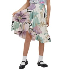 Flowers Pattern Floral Kids  Ruffle Flared Wrap Midi Skirt by Sabxi