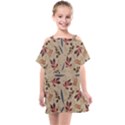 Leaves Pattern Teal Seamless Fall Kids  One Piece Chiffon Dress View1