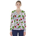 Strawberry Fruit Pattern Leaves V-Neck Long Sleeve Top View1