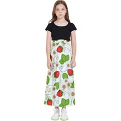 Strawberry Fruit Pattern Leaves Kids  Flared Maxi Skirt by Sabxi