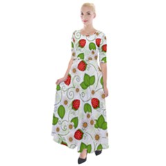 Strawberry Fruit Pattern Leaves Half Sleeves Maxi Dress by Sabxi