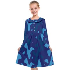 Blue Camouflage Pattern Kids  Midi Sailor Dress by kyorashop23