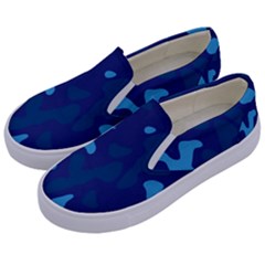 Blue Camouflage Pattern Kids  Canvas Slip Ons by kyorashop23