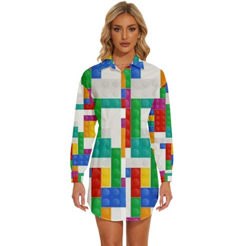 Colorful Bricks, Bricks, Colorful Womens Long Sleeve Shirt Dress by kyorashop23