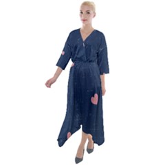 Corazones, Blue, Pattern Quarter Sleeve Wrap Front Maxi Dress by kyorashop23