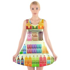 Supermarket Shelf Products Snacks V-neck Sleeveless Dress by Cemarart