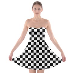 Pattern Checkered Squares Black White Pattern Strapless Bra Top Dress by Sabxi