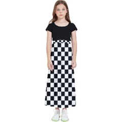 Pattern Checkered Squares Black White Pattern Kids  Flared Maxi Skirt by Sabxi