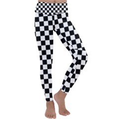 Pattern Checkered Squares Black White Pattern Kids  Lightweight Velour Classic Yoga Leggings by Sabxi