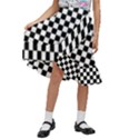 Pattern Checkered Squares Black White Pattern Kids  Ruffle Flared Wrap Midi Skirt View1