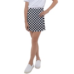 Pattern Checkered Squares Black White Pattern Kids  Tennis Skirt by Sabxi