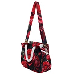 Red Roses Rope Handles Shoulder Strap Bag by Sabxi