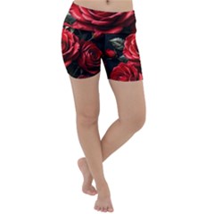 Red Roses Lightweight Velour Yoga Shorts by Sabxi