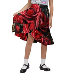 Red Roses Kids  Ruffle Flared Wrap Midi Skirt by Sabxi