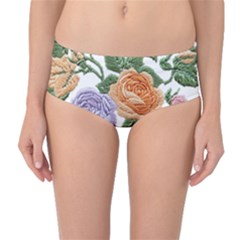 Embroidery Roses Floral Design Mid-waist Bikini Bottoms by Sabxi