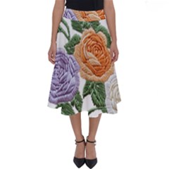 Embroidery Roses Floral Design Perfect Length Midi Skirt by Sabxi