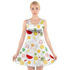 Pattern Seamless Texture Fruit V-neck Sleeveless Dress by Sabxi