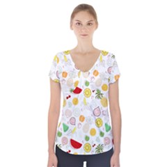 Pattern Seamless Texture Fruit Short Sleeve Front Detail Top by Sabxi