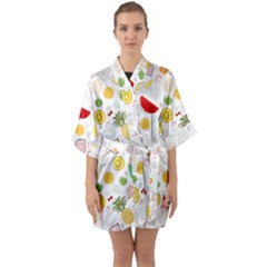 Pattern Seamless Texture Fruit Half Sleeve Satin Kimono  by Sabxi