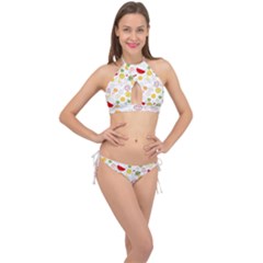 Pattern Seamless Texture Fruit Cross Front Halter Bikini Set by Sabxi