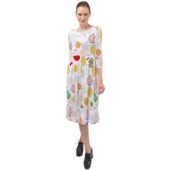 Pattern Seamless Texture Fruit Ruffle End Midi Chiffon Dress by Sabxi